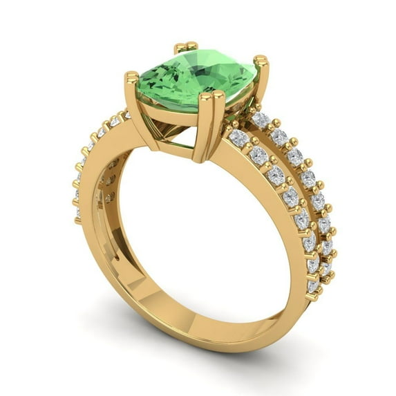 3.96ct cushion cut green Zircon 14k yellow gold Bridal Wedding Engagement Promise Anniversary Ring for Women size 3.5