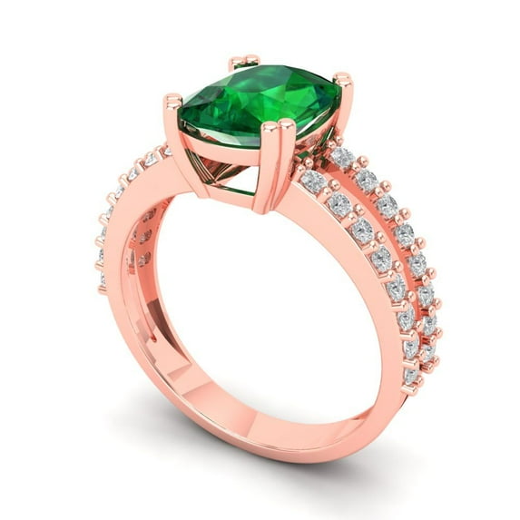 3.96ct cushion cut green emerald 14k rose gold Bridal Wedding Engagement Promise Anniversary Ring for Women size 3.75
