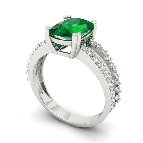 3.96ct cushion cut green emerald 18k white gold Bridal Wedding Engagement Promise Anniversary Ring for Women size 5.5