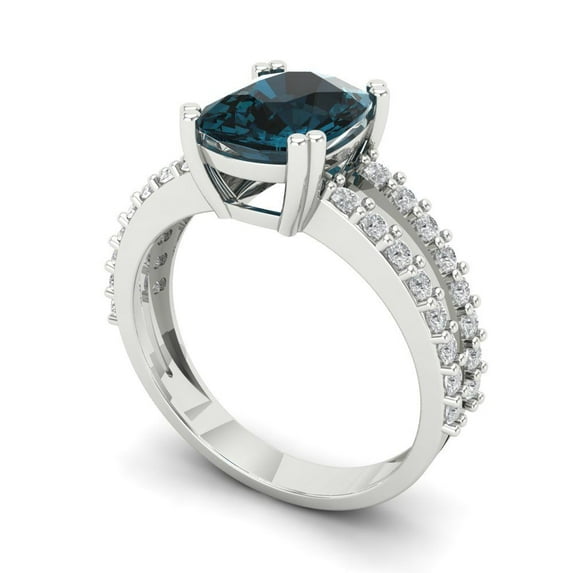 3.96ct cushion cut natural london blue topaz 14k white gold Bridal Wedding Engagement Promise Anniversary Ring for Women size 4.75