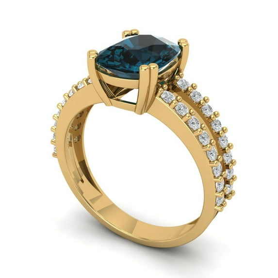 3.96ct cushion cut natural london blue topaz 14k yellow gold Bridal Wedding Engagement Promise Anniversary Ring for Women size 6.75