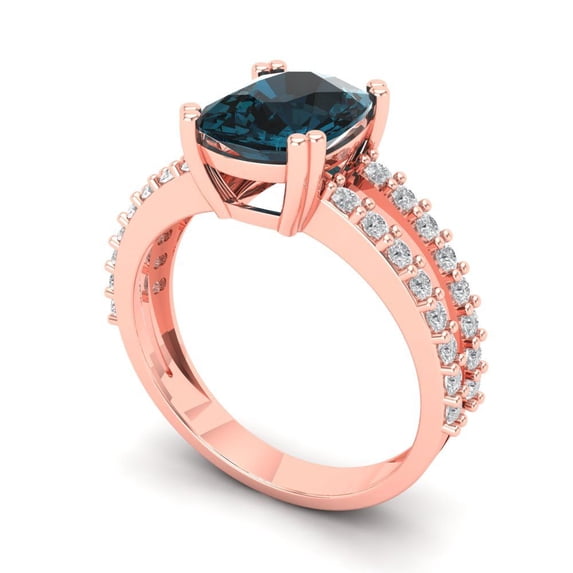3.96ct cushion cut natural london blue topaz 18k rose gold Bridal Wedding Engagement Promise Anniversary Ring for Women size 6