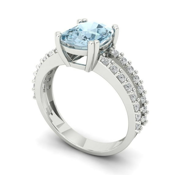 3.96ct cushion cut natural swiss blue topaz 14k white gold Bridal Wedding Engagement Promise Anniversary Ring for Women size 5.75