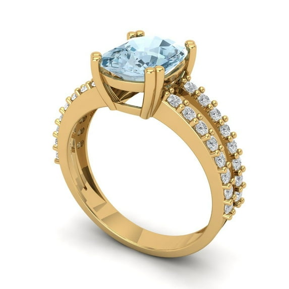 3.96ct cushion cut natural swiss blue topaz 14k yellow gold Bridal Wedding Engagement Promise Anniversary Ring for Women size 6