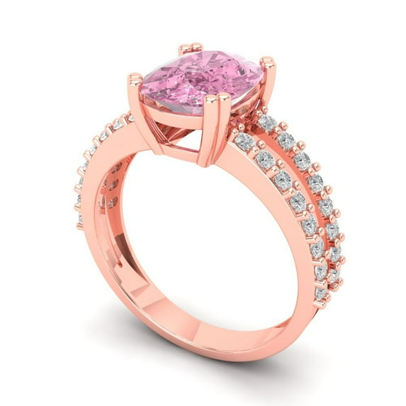 3.96ct cushion cut pink Zircon 14k rose gold Bridal Wedding Engagement Promise Anniversary Ring for Women size 3.75