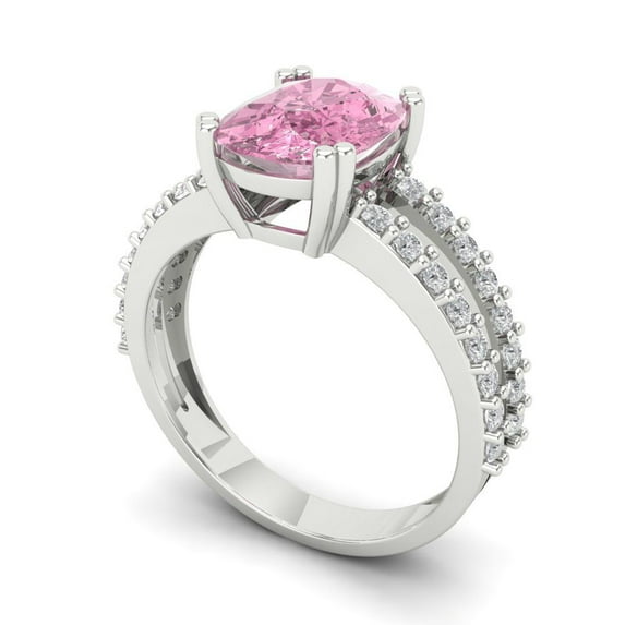 3.96ct cushion cut pink Zircon 18k white gold Bridal Wedding Engagement Promise Anniversary Ring for Women size 5.25