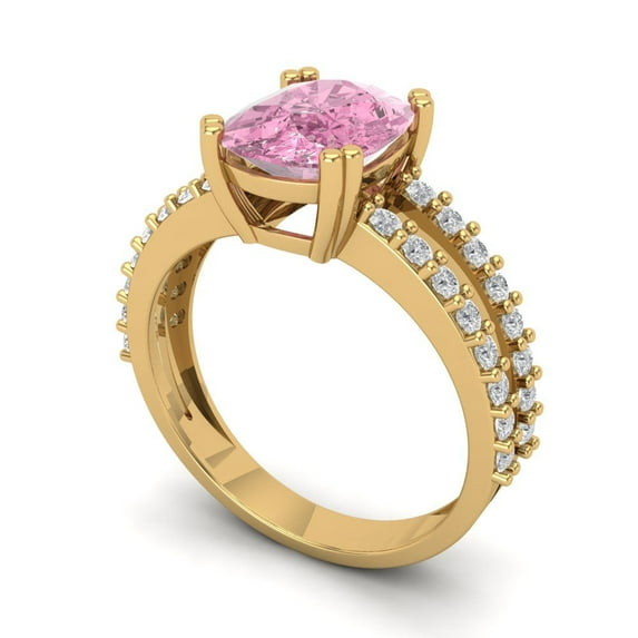 3.96ct cushion cut pink Zircon 18k yellow gold Bridal Wedding Engagement Promise Anniversary Ring for Women size 3.5