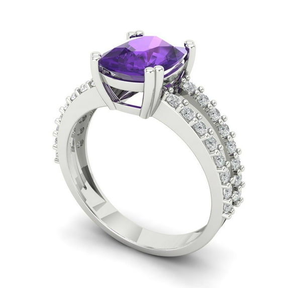 3.96ct cushion cut purple natural amethyst 14k white gold Bridal Wedding Engagement Promise Anniversary Ring for Women size 9.75