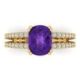 thumbnail image 1 of Clara Pucci 14K Yellow Gold Solid Gold Amethyst Solitaire with Accents Anniversary Ring for Women - 3.48 cttw Long Cushion Cut, 1 of 7