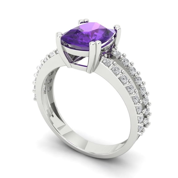 3.96ct cushion cut purple natural amethyst 18k white gold Bridal Wedding Engagement Promise Anniversary Ring for Women size 10