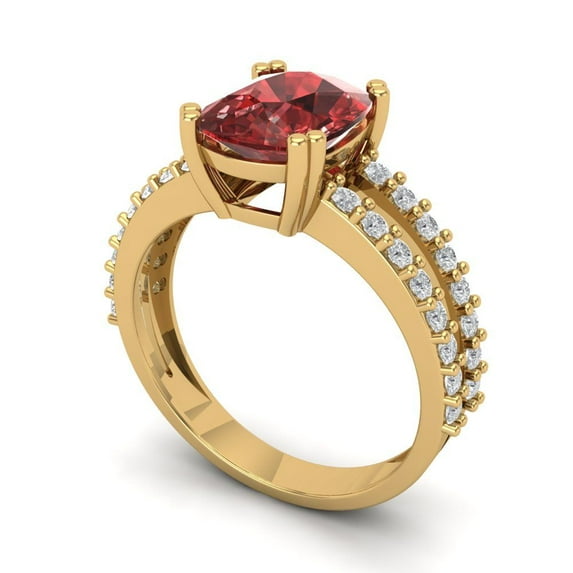 3.96ct cushion cut red natural garnet 14k yellow gold Bridal Wedding Engagement Promise Anniversary Ring for Women size 4.75
