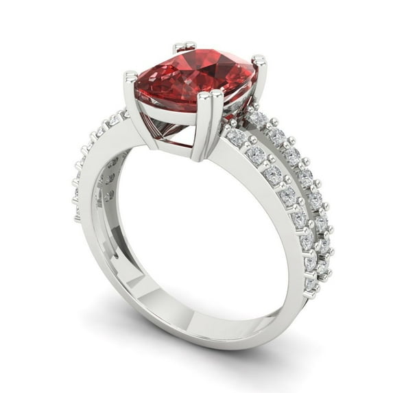 3.96ct cushion cut red natural garnet 18k white gold Bridal Wedding Engagement Promise Anniversary Ring for Women size 4.25