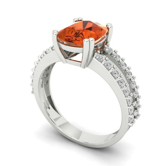 3.96ct cushion cut red Zircon 14k white gold Bridal Wedding Engagement Promise Anniversary Ring for Women size 3.75