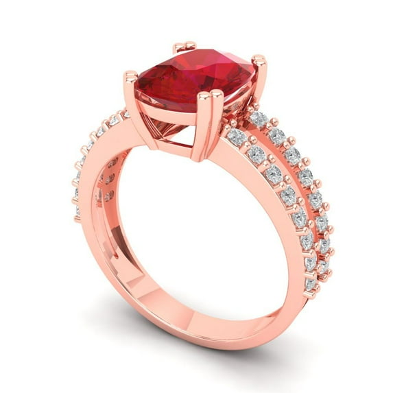 3.96ct cushion cut red ruby 14k rose gold Bridal Wedding Engagement Promise Anniversary Ring for Women size 9.25