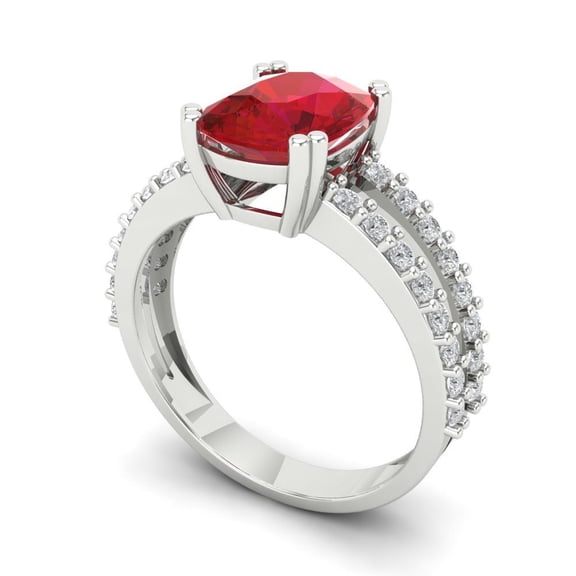 3.96ct cushion cut red ruby 18k white gold Bridal Wedding Engagement Promise Anniversary Ring for Women size 10.5
