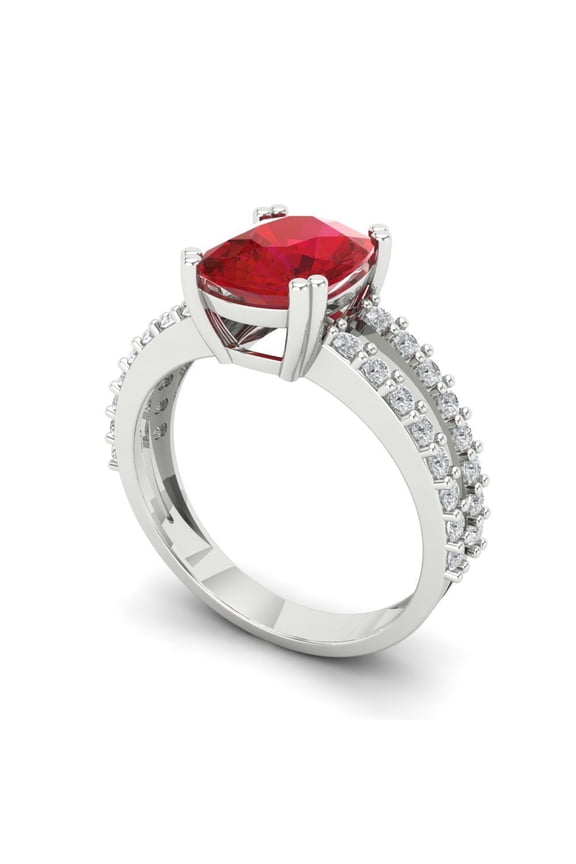 3.96ct cushion cut red ruby 18k white gold Bridal Wedding Engagement Promise Anniversary Ring for Women size 10.5