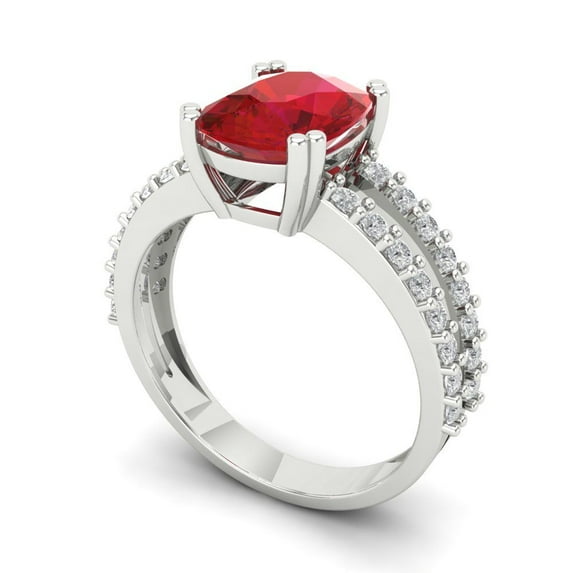 3.96ct cushion cut red ruby 18k white gold Bridal Wedding Engagement Promise Anniversary Ring for Women size 8.75