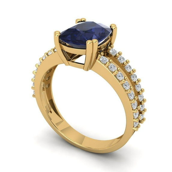 3.96ct cushion cut blue sapphire 14k yellow gold Bridal Wedding Engagement Promise Anniversary Ring for Women size 7.5