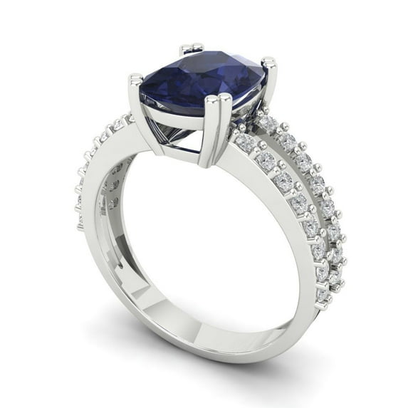3.96ct cushion cut blue sapphire 18k white gold Bridal Wedding Engagement Promise Anniversary Ring for Women size 3.75