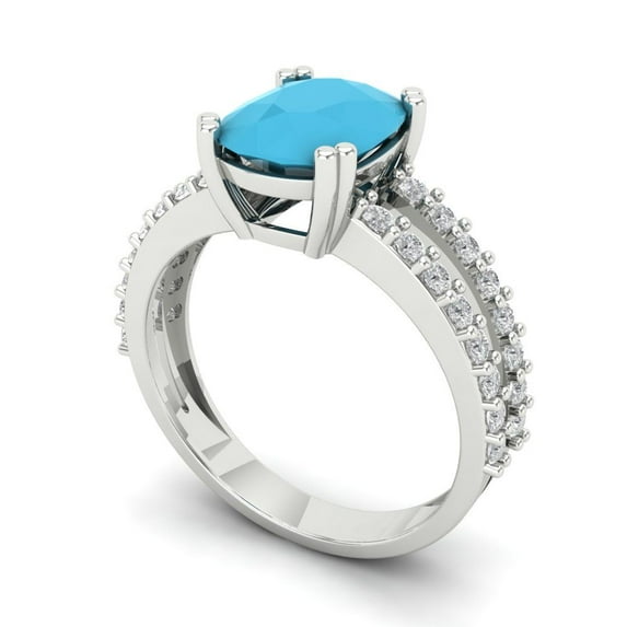 3.96ct cushion cut turquoise 14k white gold Bridal Wedding Engagement Promise Anniversary Ring for Women size 5.25