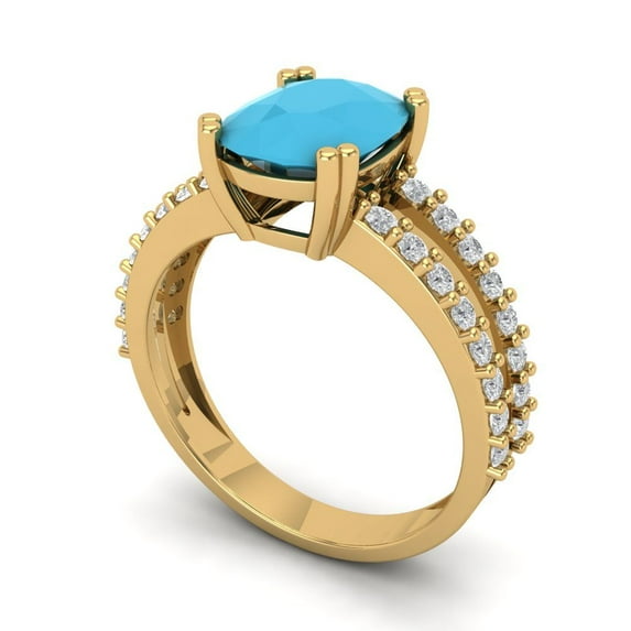 3.96ct cushion cut turquoise 14k yellow gold Bridal Wedding Engagement Promise Anniversary Ring for Women size 4.25