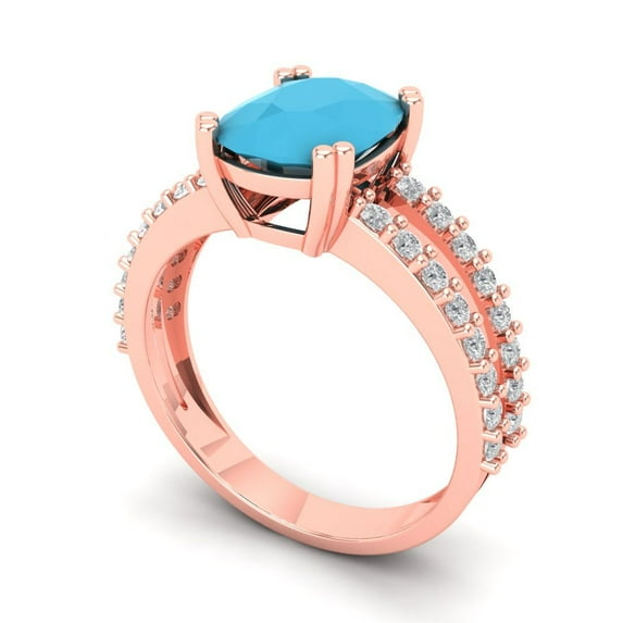 3.96ct cushion cut turquoise 18k rose gold Bridal Wedding Engagement Promise Anniversary Ring for Women size 10.25