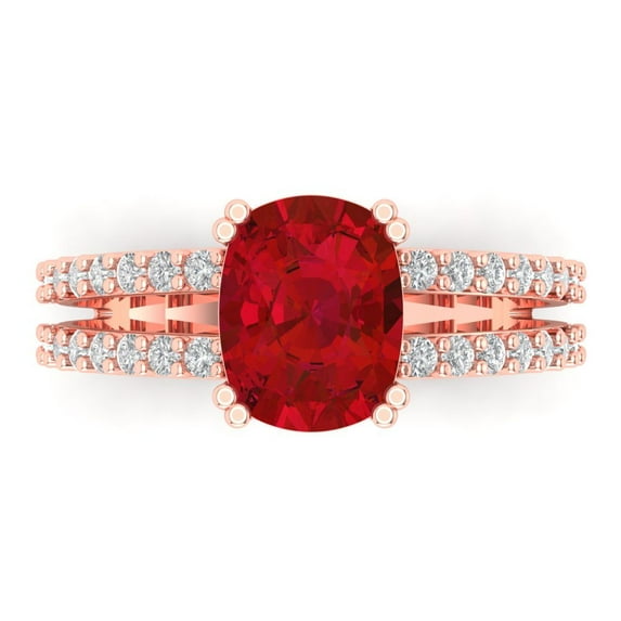 Clara Pucci 14K Rose Gold Solid Gold Tourmaline Solitaire with Accents Anniversary Ring for Women - 3.48 cttw Long Cushion Cut