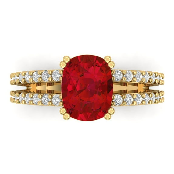 Clara Pucci 14K Yellow Gold Solid Gold Tourmaline Solitaire with Accents Anniversary Ring for Women - 3.48 cttw Long Cushion Cut