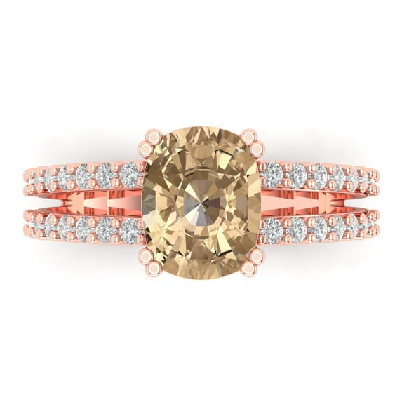 Clara Pucci 14K Rose Gold Solid Gold YellowMoissanite Solitaire with Accents Anniversary Ring for Women - 3.48 cttw Long Cushion Cut