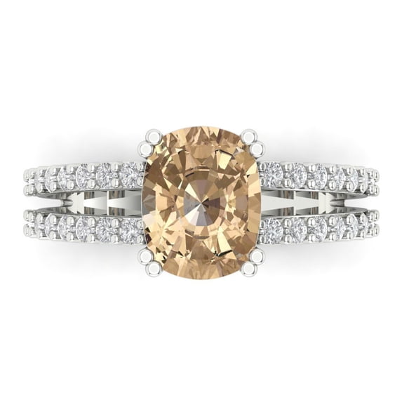Clara Pucci 14K White Gold Solid Gold YellowMoissanite Solitaire with Accents Anniversary Ring for Women - 3.48 cttw Long Cushion Cut