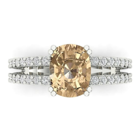 Clara Pucci 14K White Gold Solid Gold YellowMoissanite Solitaire with Accents Anniversary Ring for Women - 3.48 cttw Long Cushion Cut
