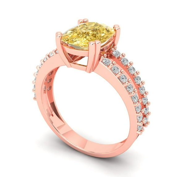 3.96ct cushion cut yellow natural citrine 14k rose gold Bridal Wedding Engagement Promise Anniversary Ring for Women size 8.5