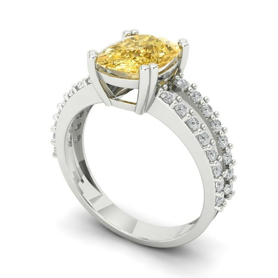 3.96ct cushion cut yellow natural citrine 18k white gold Bridal Wedding Engagement Promise Anniversary Ring for Women size 6.25