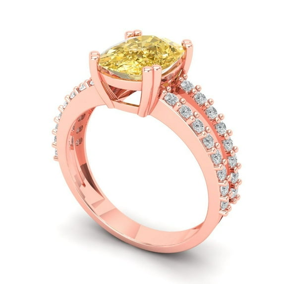 3.96ct cushion cut yellow Zircon 14k rose gold Bridal Wedding Engagement Promise Anniversary Ring for Women size 5.75