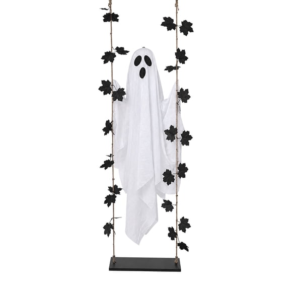3.9FT Animated Hanging Ghost – LED-Lit Swinging Halloween Prop with Remote, Black Vine Garland for Yard, Porch & Tree