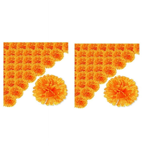 3.9Inch Marigold Flowers Artificial Day of the Dead Flower 100Pcs Marigold Flowers Head for Marigold Garland Making