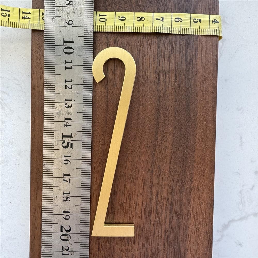 3.9Inch Self Adhesive Solid Brass English Letters for Wall Decor Metal House Numbers Mailbox Numbers Street Address Plaques Numbers Hardware (Number 2)
