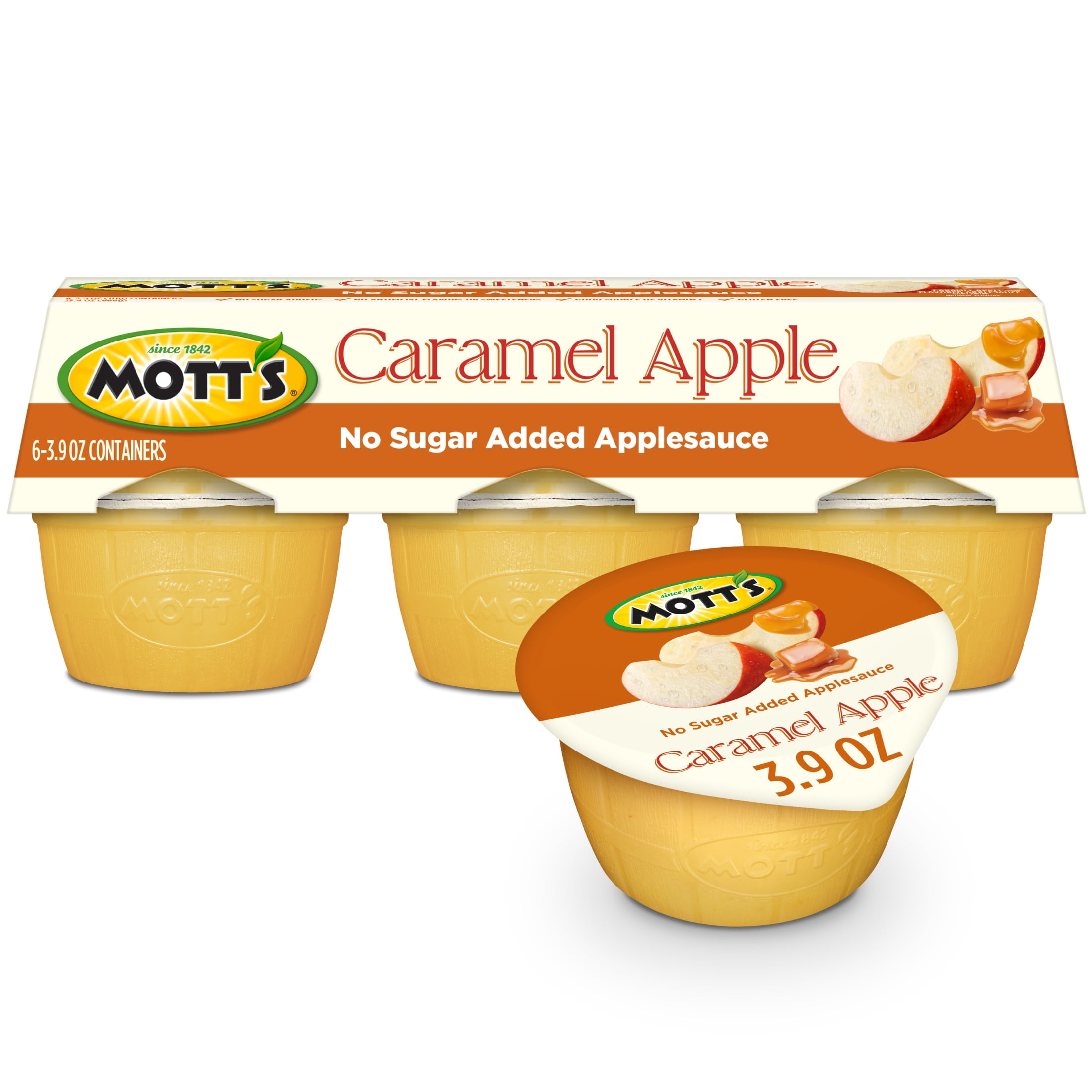 Mott's No Sugar Added Caramel Apple Applesauce, 3.9 oz, 6 Count Cups