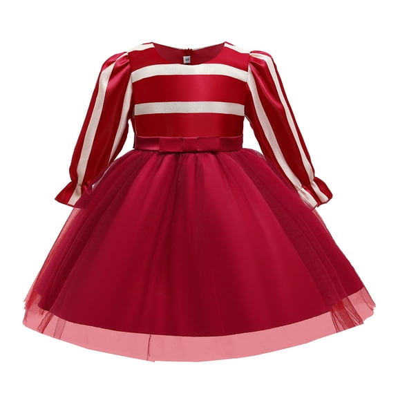 3-9T Girls Kids Striped Long Sleeve Ball Gown Party Formal Dresses
