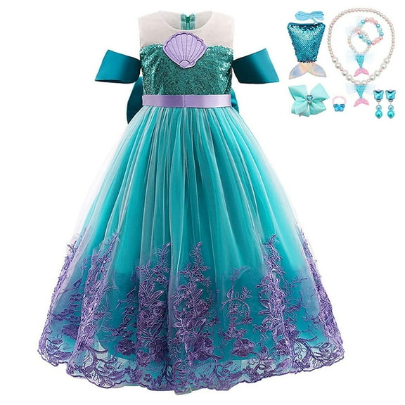 3-9T Girls Mermaid Costume Princess Dress Off Shoulder Party Birthday Gown