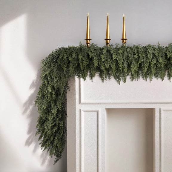 3.9ft Dense Foliage Artificial Cedar Garland, Faux Cypress Evergreen Greenery Vine, Realistic Thick Leaves Garland for Christmas Mantel, Stair Railing, Indoor & Outdoor Holiday Decor