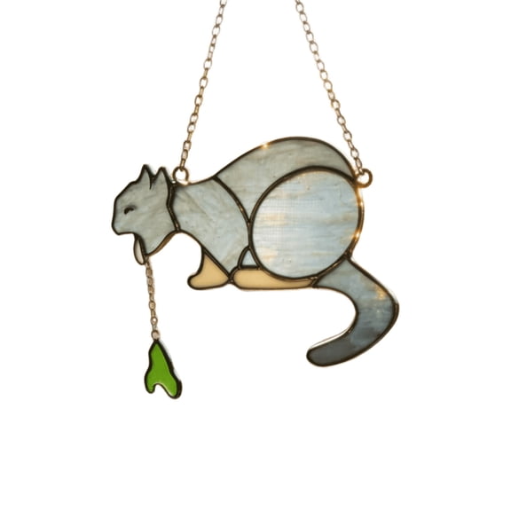 3.9in Handmade Cat Stained Glass Suncatcher, Funny Puking Window Hanging Decor