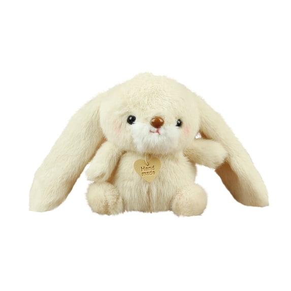 3.9in Handmade Long Eared Bunny Plush Toy, Artisan Crafted Stuffed Rabbit Doll, Decorative Soft Fabric Hare, Unique Hand-stitched Animal Plushie, Long Ear Bunny Figure