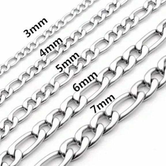 3-9mm Men Women 316L Stainless Steel Silver Figaro Curb Link Chain Necklace Gift