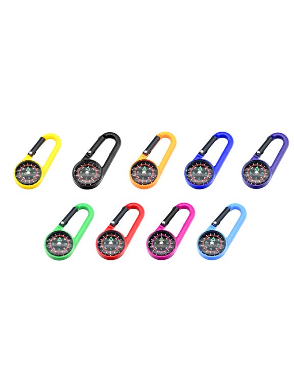 3. 9pcs Carabiner Compasses Keychain Tool, Multifunctional Outdoor Navigation for Camping Hiking Teens Adults