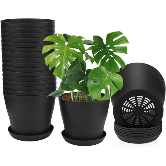 3.9x2.8x3.4In Plastic Planters,8 Pack Elegant Flower Pots with Drainage Holes and Tray Saucer,Flower Seedling Pots for Garden,Home(Black)