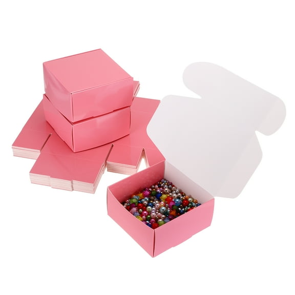 3.9x3.9x2" Small Gift Boxes Bulk with Lid, 40 Pack Mini Square Cardboard Paper Present Box for Jewelry, Candy, Pink