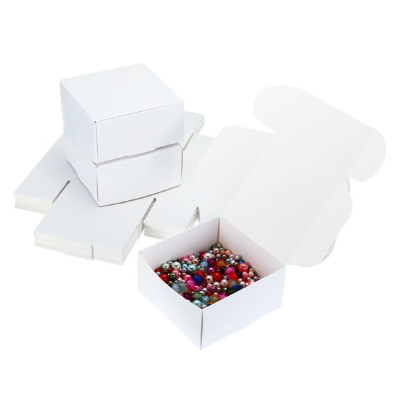 3.9x3.9x2" Small Gift Boxes Bulk with Lid, 50 Pack Mini Square Cardboard Paper Present Box for Jewelry, Candy, White