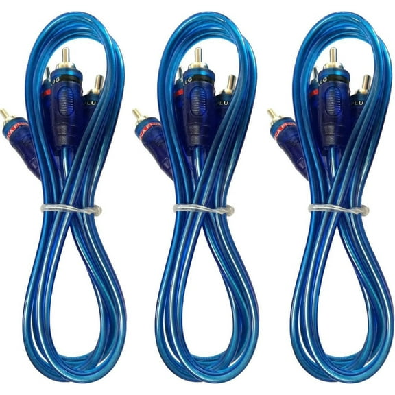 3 ABSOLUTE 6 Ft 2 Ch Blue Twisted Car Amp Gold RCA Jack Cable Interconnect
