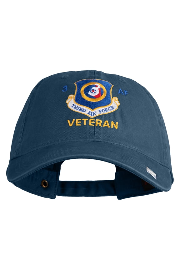3 AF Third Air Force Veteran Embroidered Washed Solid Pigment Dyed Cotton Twill Brass Buckle Cap - Navy OSFM